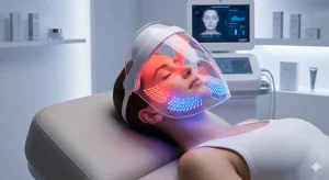 Dispozitiv de masaj facial sonic cu lumină LED.